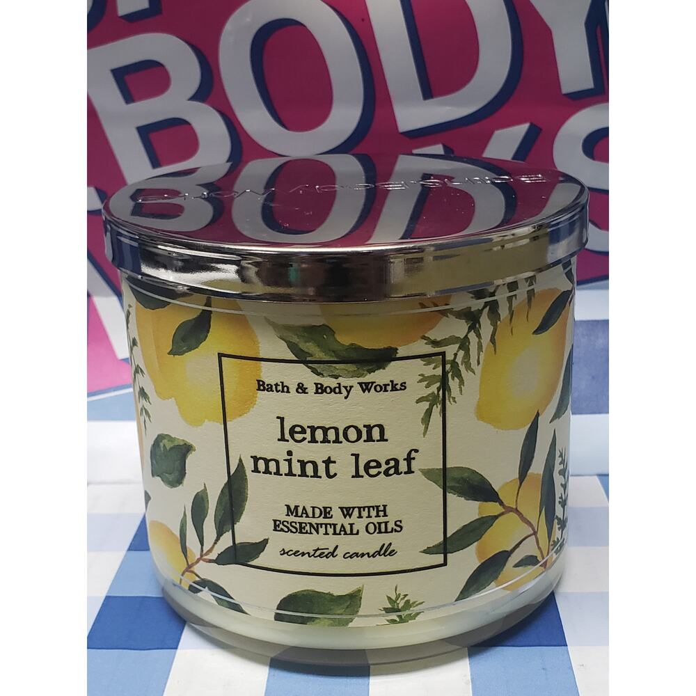 BBW Lemon Mint Leaf Large 3 Wick Candle Fresh Clean Home Fragrance Decor